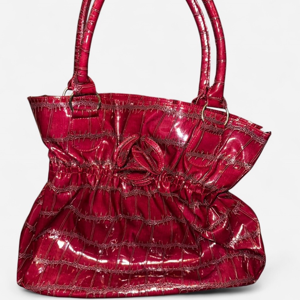 Croc Style Patent Tote with Rose accent